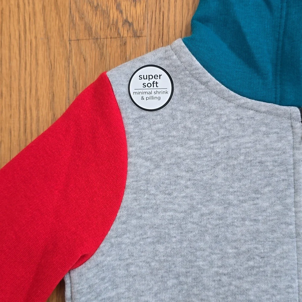 OKIE DOKIE TODDLER BOYS GRAY, RED & BLUE ZIPPERED JACKET SIZE 4T_4